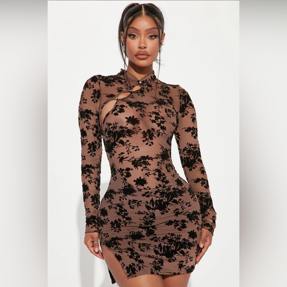Brown and black sexy mini dress Asian style vibe size large never worn